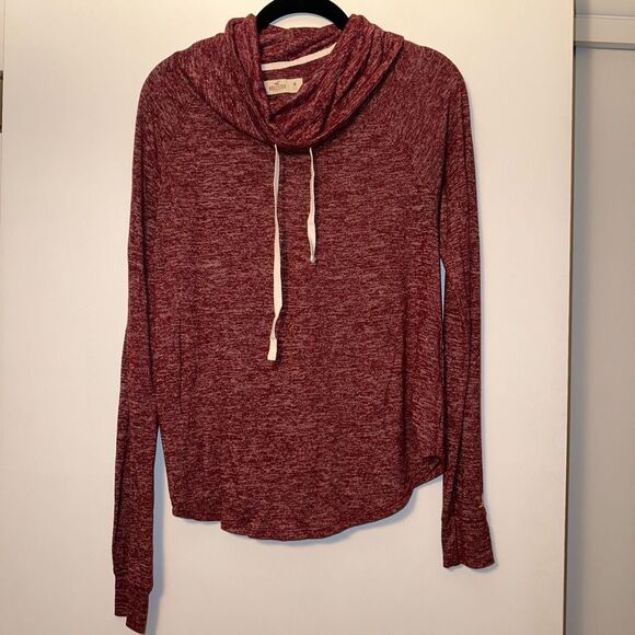 Hollister Medium Lightweight Knit Burgundy Cowl Neck Drawstring Sweater NWOT - Picture 1 of 9